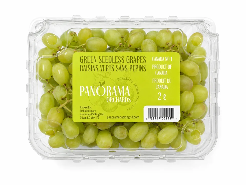 Panorama Orchards green seedless grapes in a two-litre clamshell